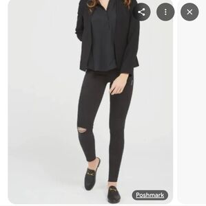 SPANX Distressed Denim Legging Vintage Black Size XL NWT